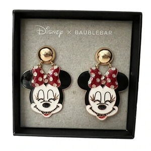 Disney Minnie Mouse x Baublebar Earrings With Crystal Accents Gold Tone Hardware